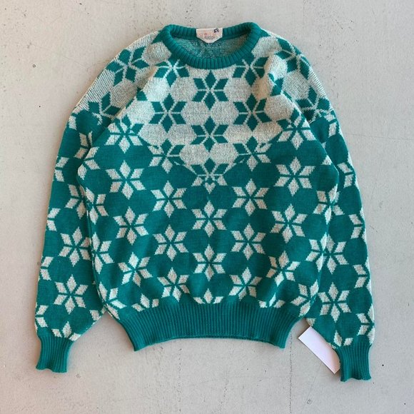 Vintage Green Snowflake Knit Sweater - Picture 1 of 4